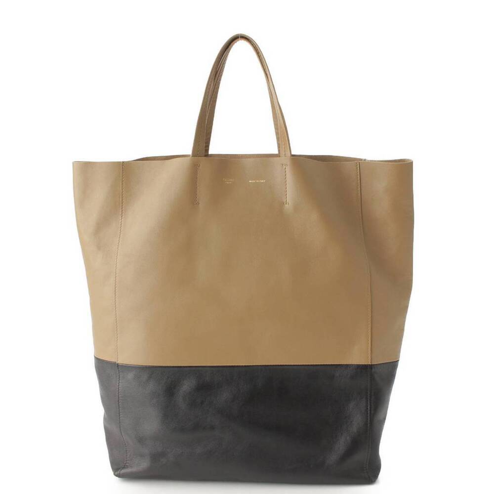 Celine Horizontal Cabas Leather Tote Bag Bicolor Beige Black